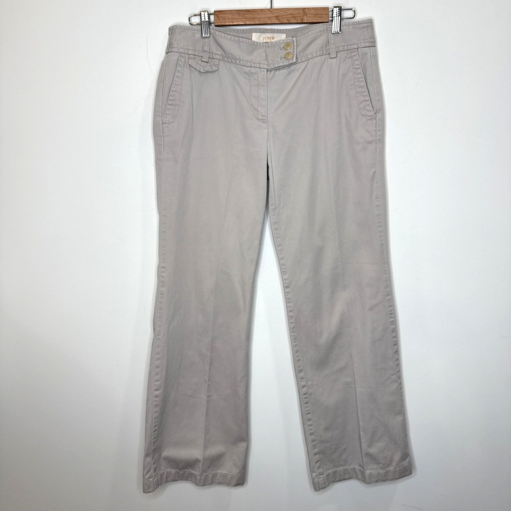 J.Crew Classic Twill Chino Pant Womens 8 Khaki Wide Leg Trouser City Fit Preppy